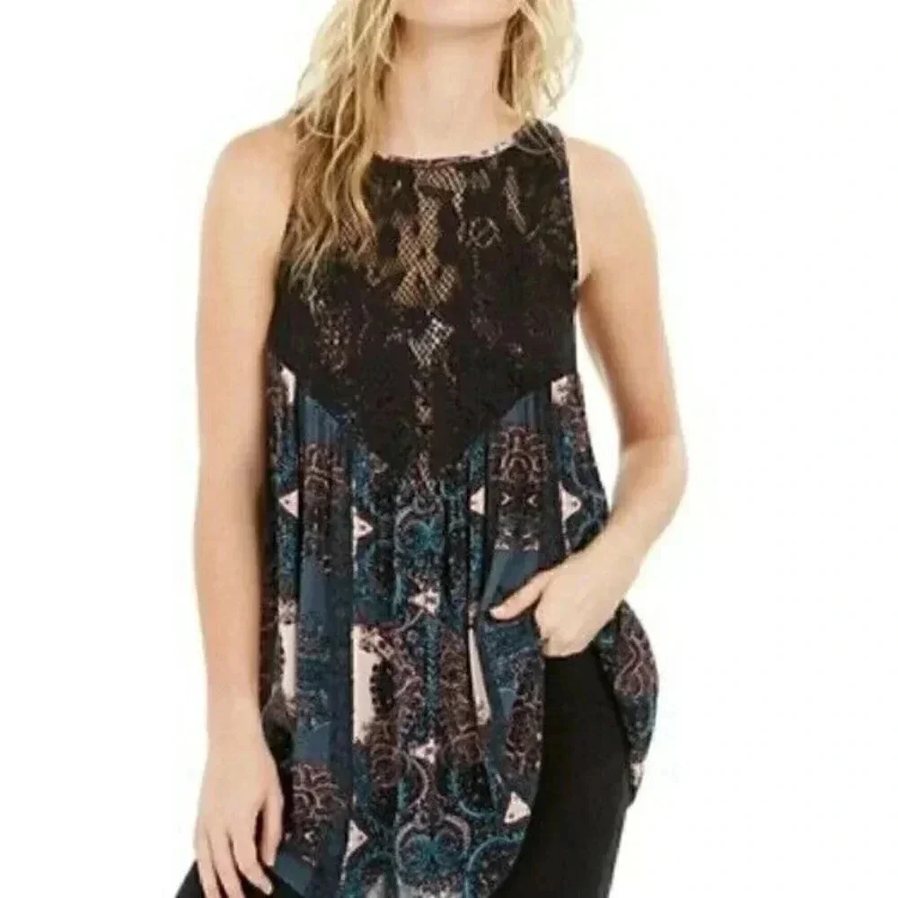 FREE PEOPLE Black Count Me In Trapeze  Tank Top